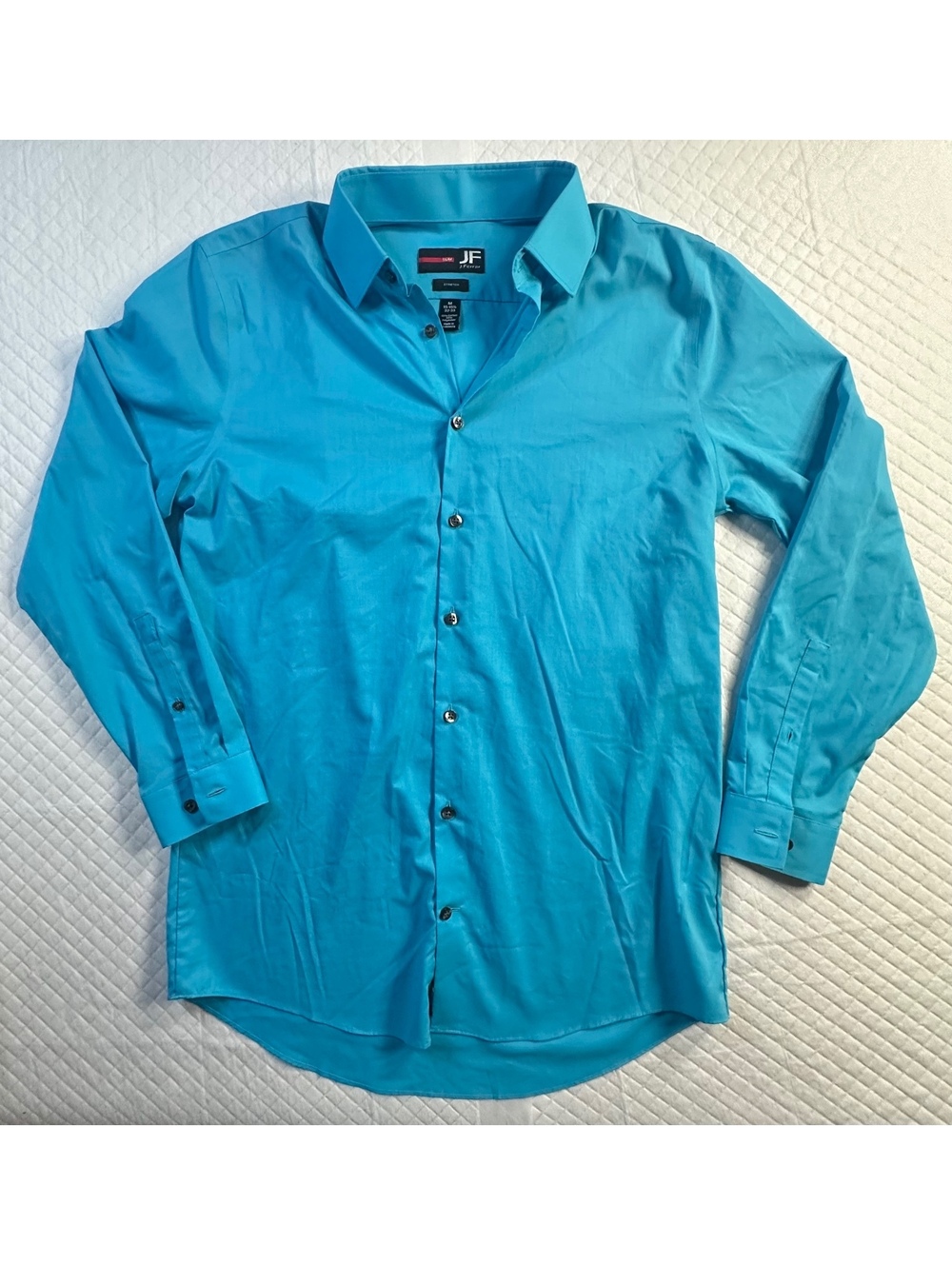 JF J. Ferrar Men's Turquoise Button-Up Dress Shirt Medium